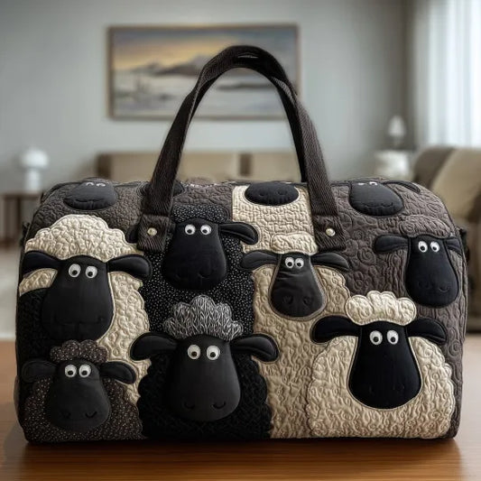 Sheep in Black and Cream Quilted Travel Bag