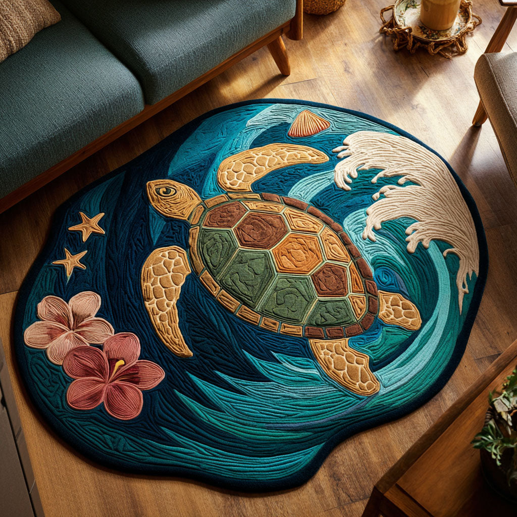 Tropical Sea Turtle Shaped Area Rug