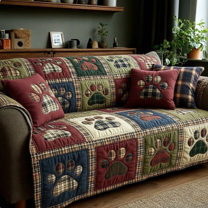 Paws and Heart Quilted Sofa Cover