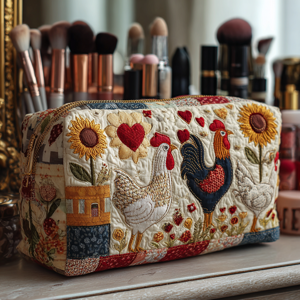 Quilt and Chickens in the Valley Quilted Toiletry Bag