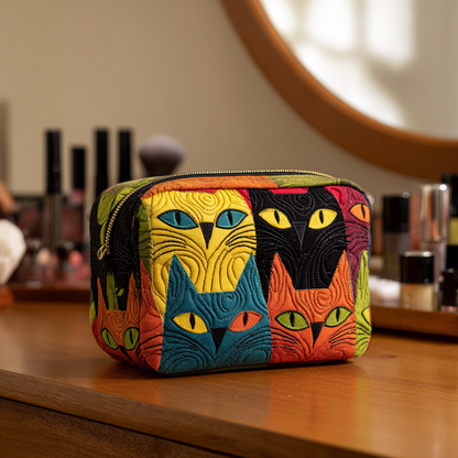 Embroidered Magical Cat Quilted Toiletry Bag