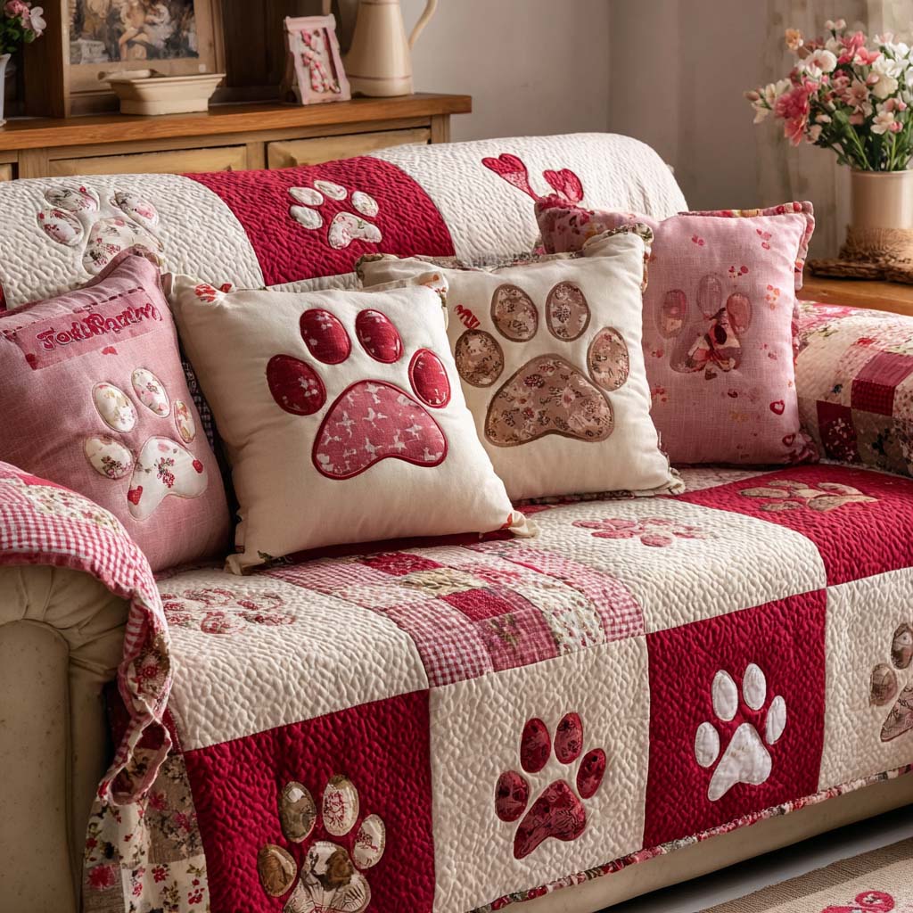 Sweet Paw Prints Quilted Sofa Cover