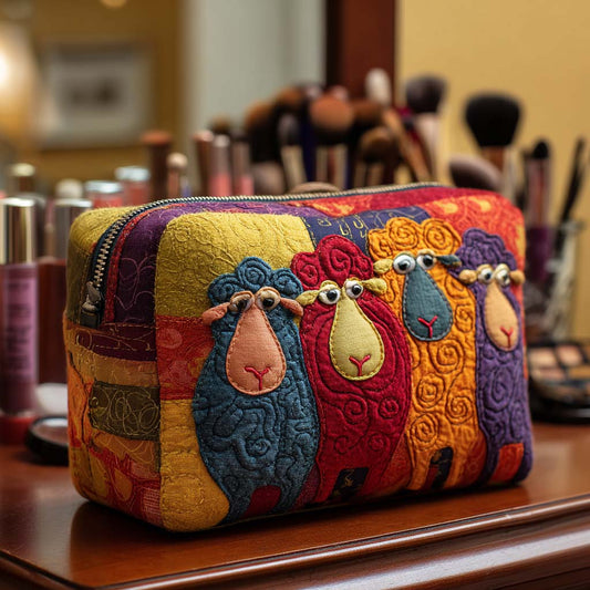 Embroidered Rainbow Sheep Quilted Toiletry Bag