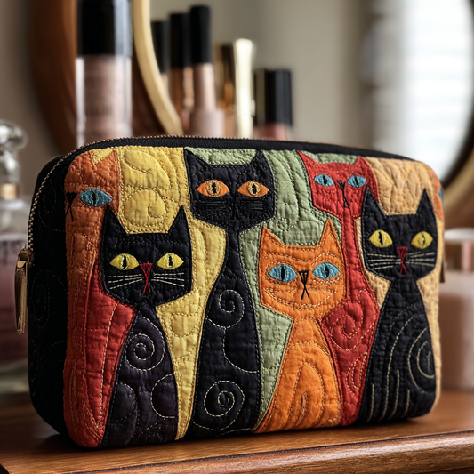 Decorative Cat Quilted Toiletry Bag