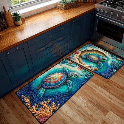 Ocean Waves 2-Piece Kitchen Mat Set