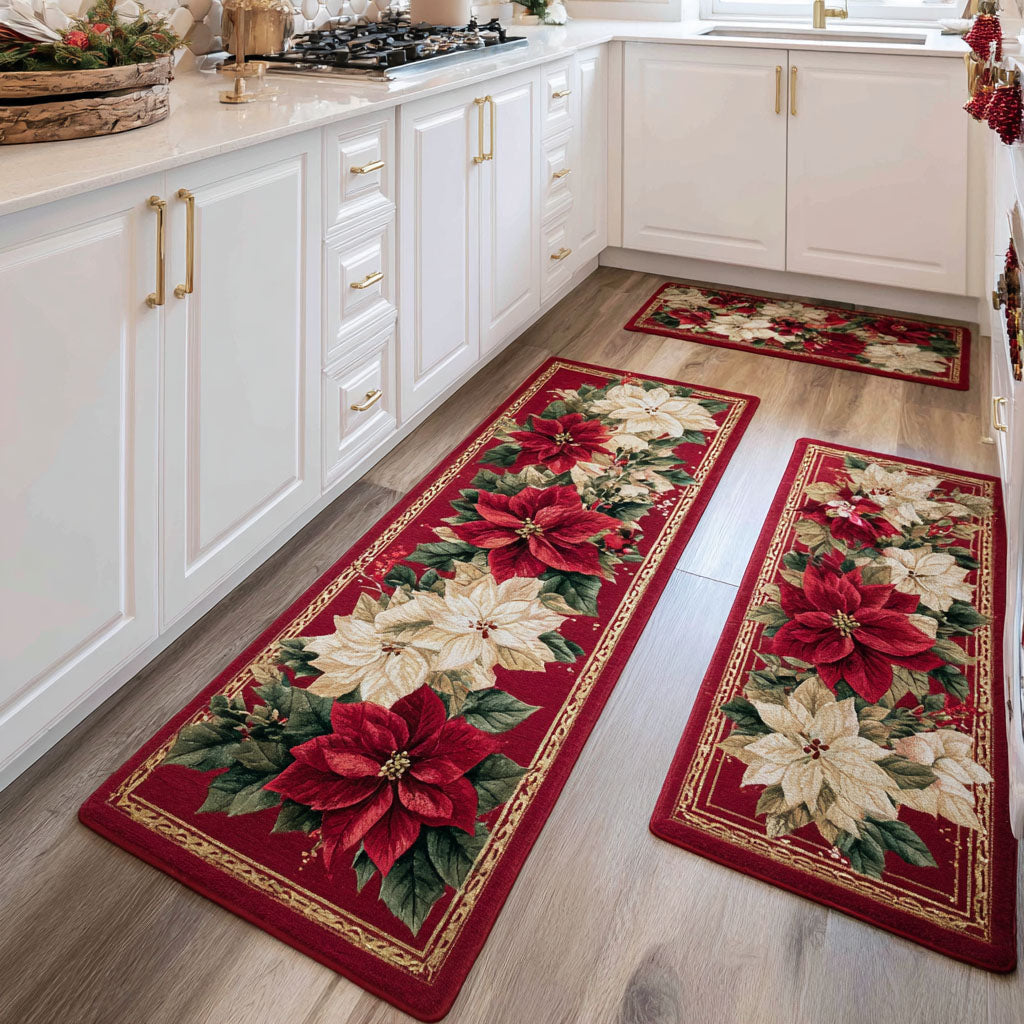 Elegant Winter Flowers 2-Piece Kitchen Mat Set