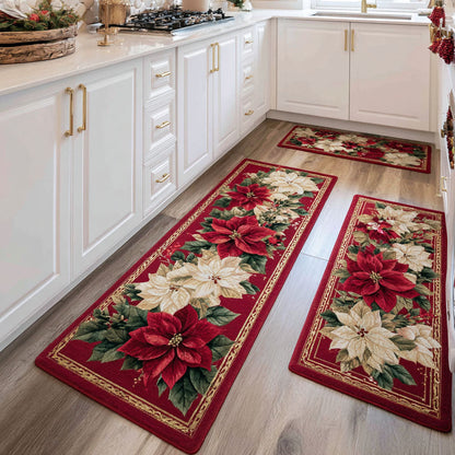 Elegant Winter Flowers 2-Piece Kitchen Mat Set