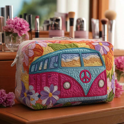 Embroidered Flower Pot Quilted Toiletry Bag