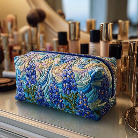 Embroidered Floral Pattern Quilted Toiletry Bag
