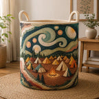 Retro Campfire Quilted Laundry Basket