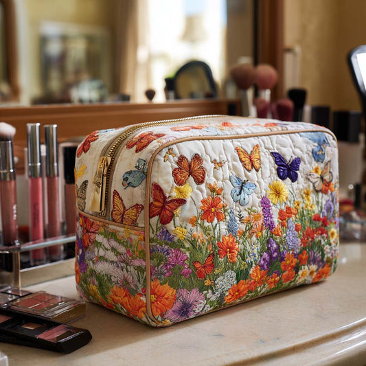 Embroidered Floral Pattern Quilted Toiletry Bag – Tatum