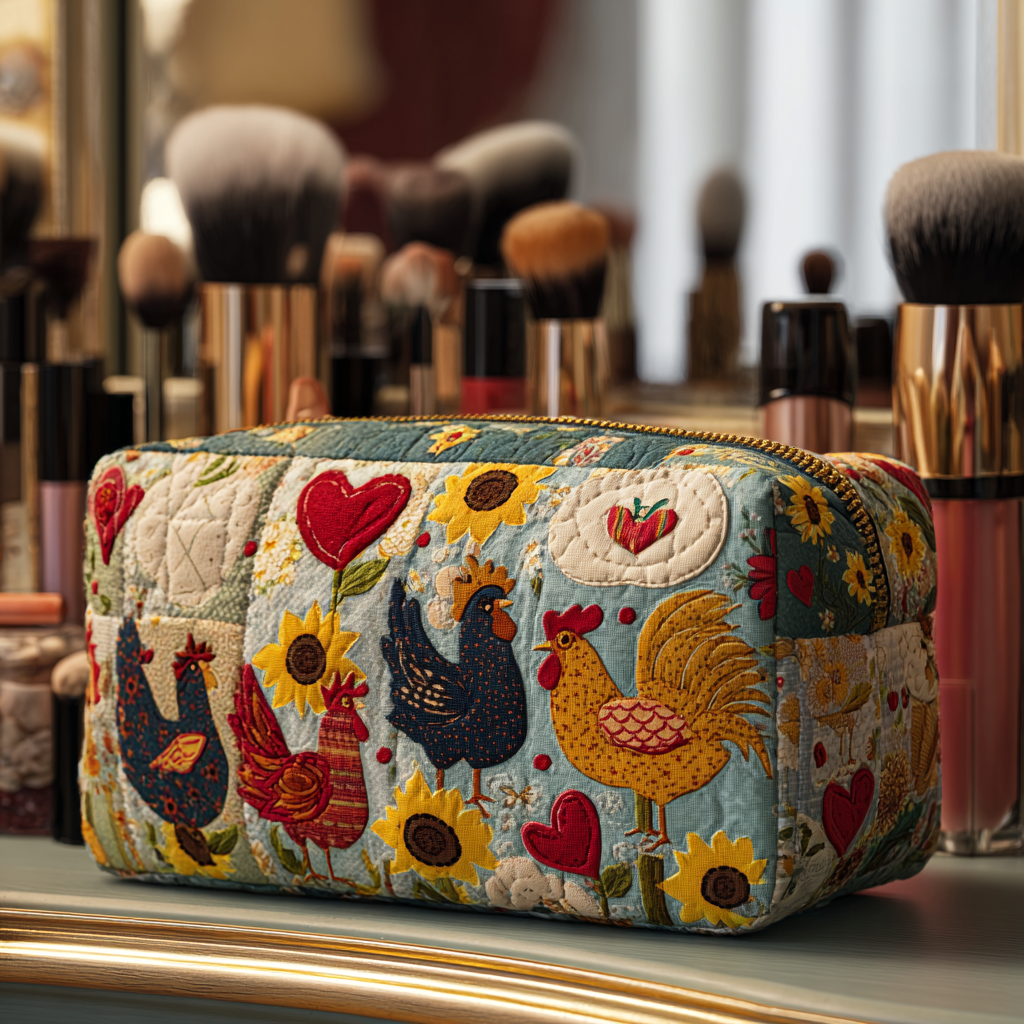 Chicken-Shaped Quilted Toiletry Bag