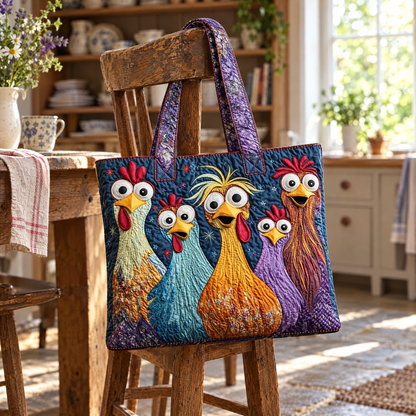 Five Bright Hens Quilted Tote Bag