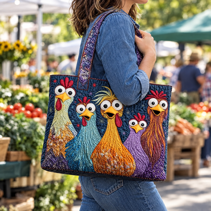 Five Bright Hens Quilted Tote Bag