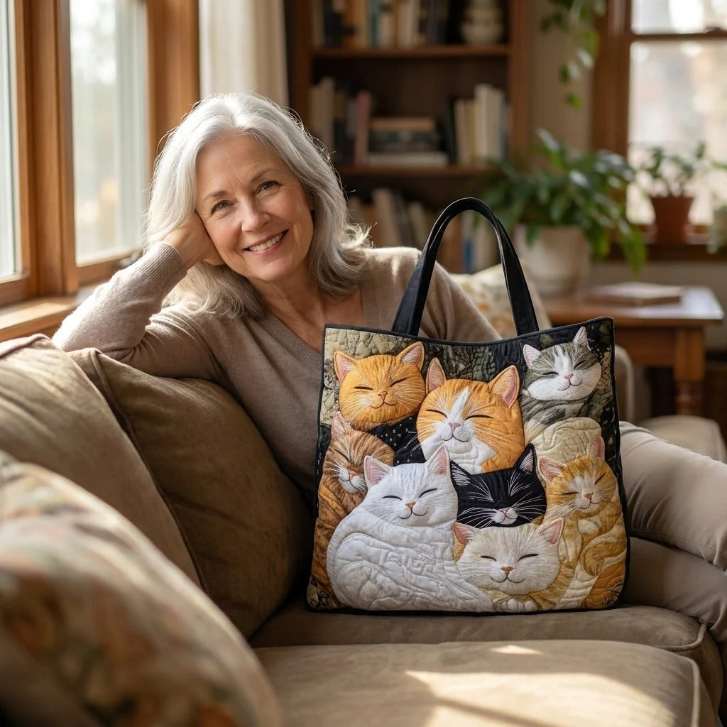 Sleeping Kittens Quilted Tote Bag