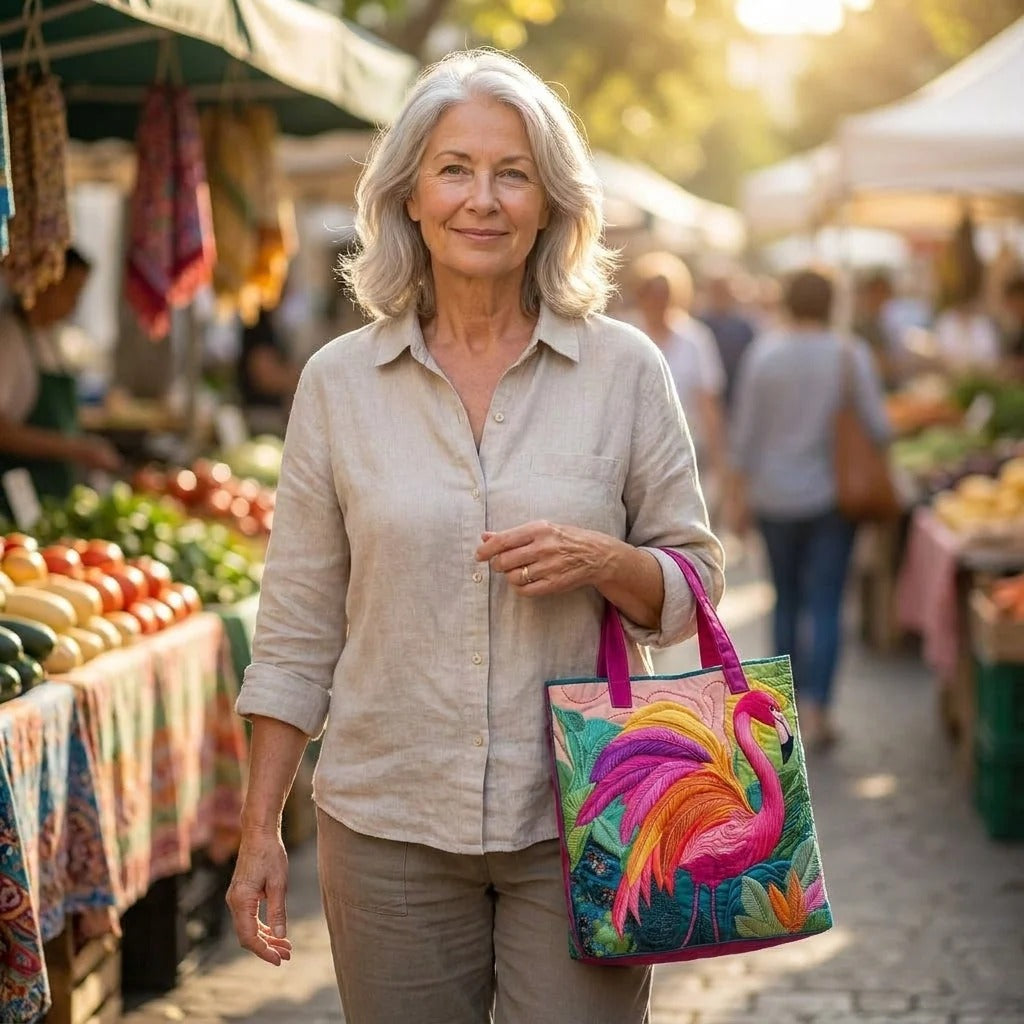Rainbow Flamingo Quilted Tote Bag
