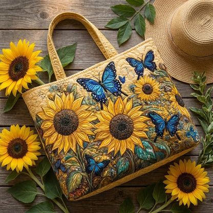 Sunflowers and Blue Butterflies Quilted Tote Bag