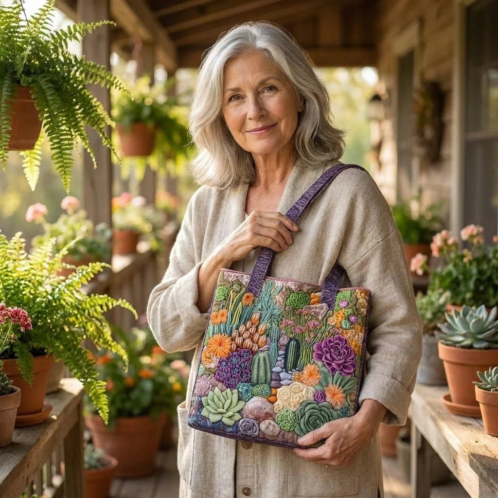 Succulent Garden Quilted Tote Bag