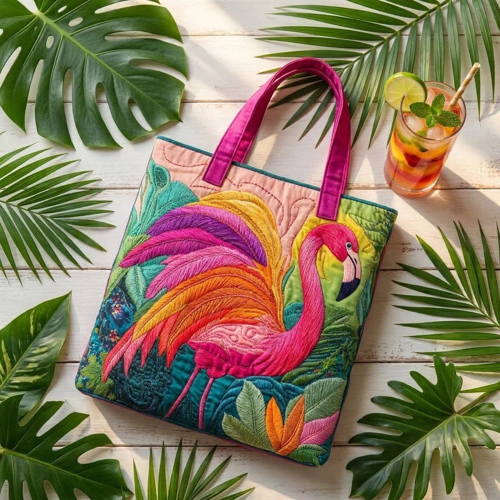 Rainbow Flamingo Quilted Tote Bag