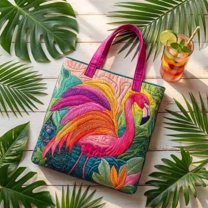 Rainbow Flamingo Quilted Tote Bag