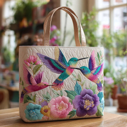 Hummingbird Flower Garden Quilted Tote Bag