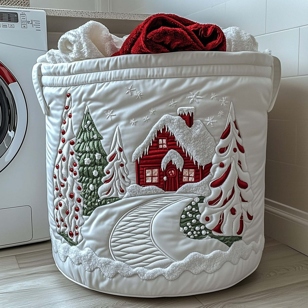 Snowy Candy Cane Lane Quilted Storage Basket